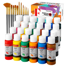 fantastory Acrylic Paint Set, 24 x 60 ml with 12 Brushes; Christmas Acrylic Paint, Waterproof; For Canvas/Wood,/Ceramics,/Models; For Beginners, Art