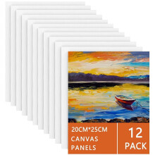 Koncci Canvas for Painting 20x25 cm-12 Packs 3 MM Blank Art Canvases Panels Pre-Stretched Canvas Board, Cotton Artist Canvas for Acrylic, Oil Painting