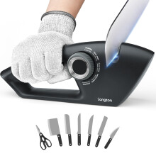 longzon Knife Sharpener, 5-in-1 Kitchen Knife Sharpening Manual Knife Sharpener Tool with Cut Protection Gloves for Sharpening Kitchen Knives,