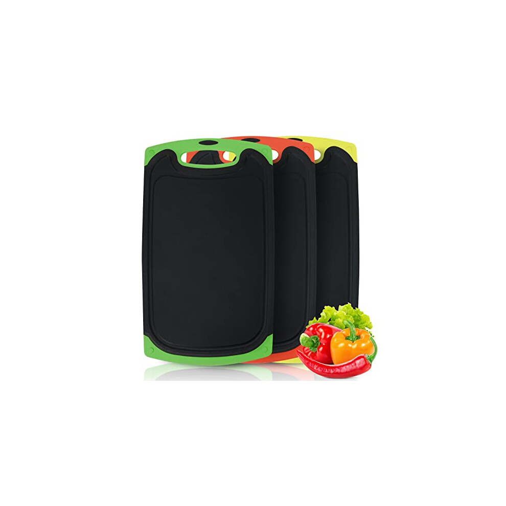 Chopping Board Set, 3 Pcs BPA Free Plastic Cutting Boards for Kitchens Black with Non Slip Feet & Juice Groove & Hanging Hole Storage, Large Thick-image-OPC-PHXC99H-NEW