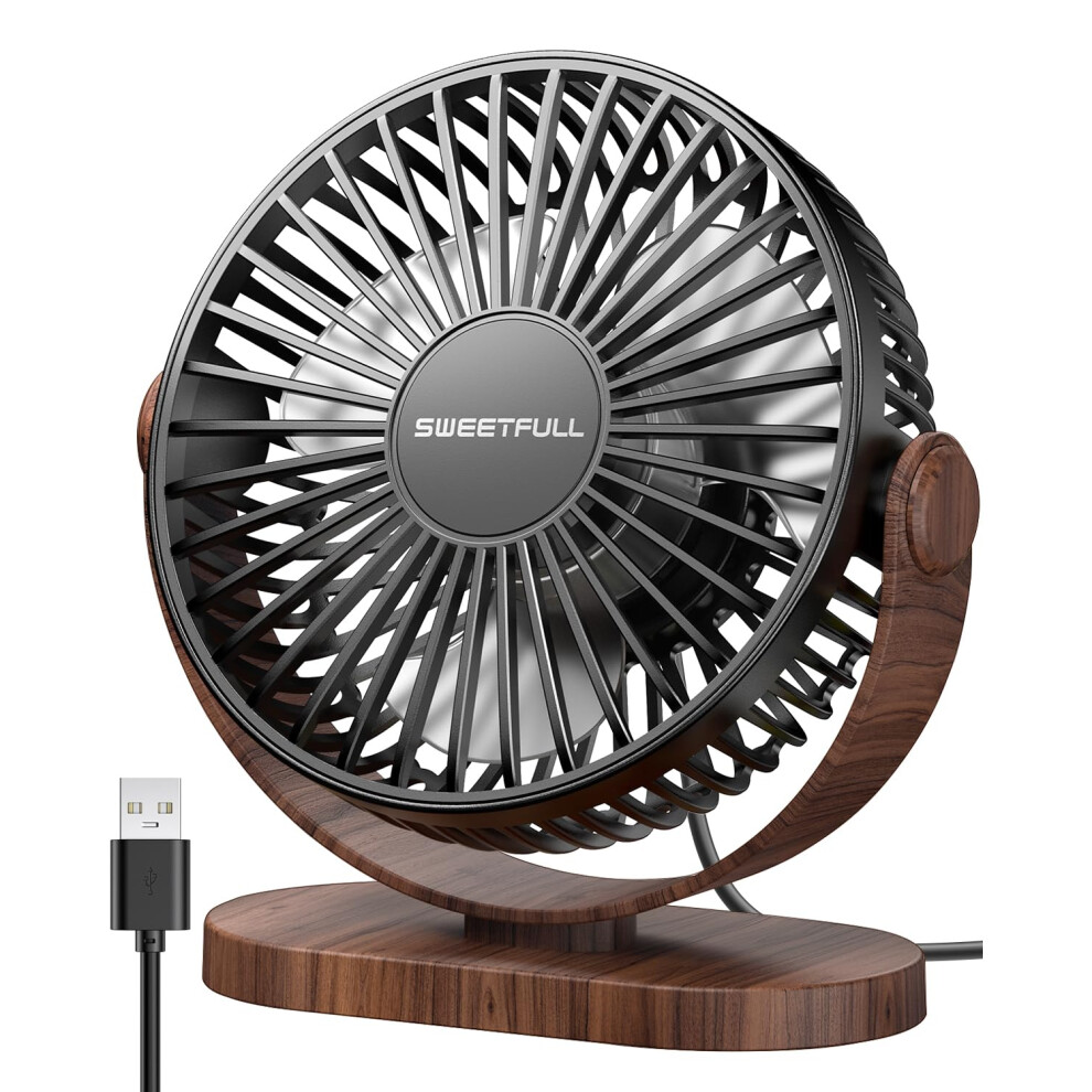 Sweetfull Desk Fan, Small Usb Desk Fan Silent, 3 Speeds Portable Personal Desktop Fan, Dual 360? Adjustment Mini Fan, Quiet Operation For