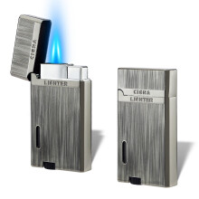 Futlidys 2 Pack Jet Lighter, Double Jet Flame Gas Lighter with Protect Cover, Butane Refillable and Adjustable Flame Windproof Torch Lighter, Vintage