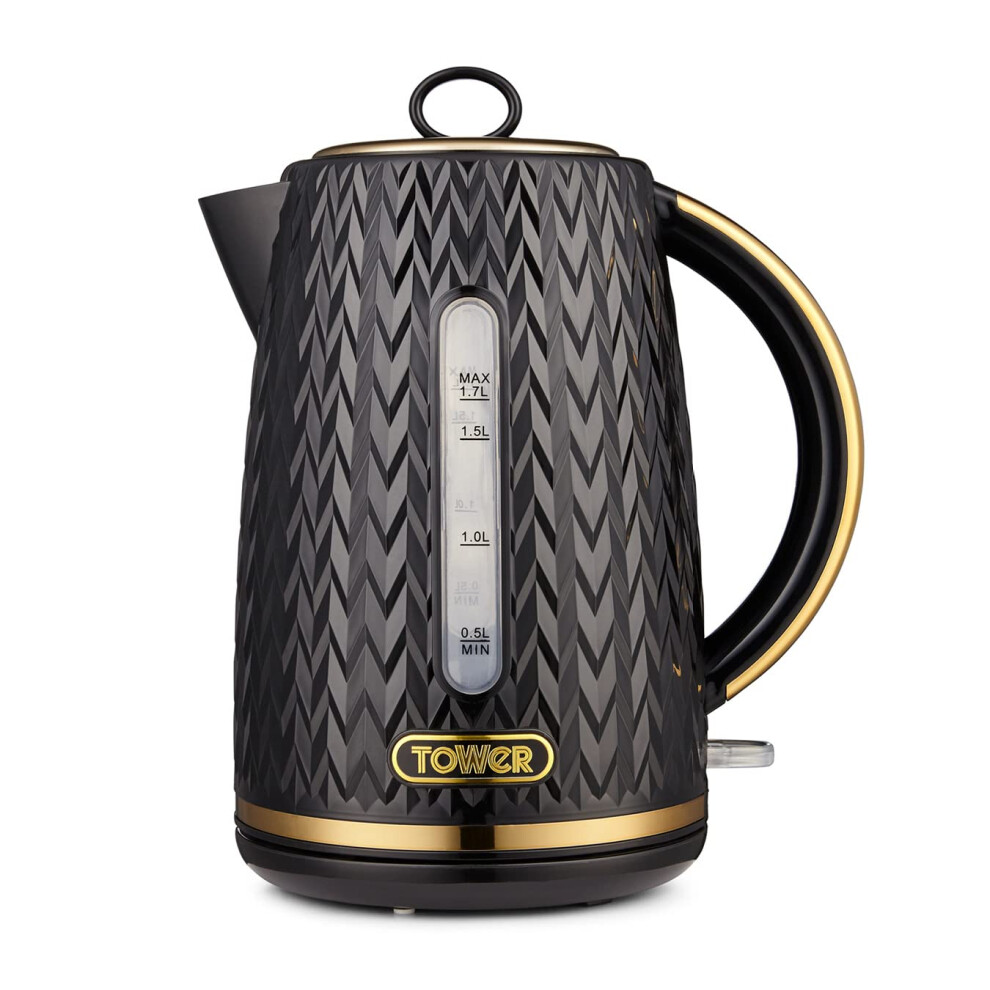 Tower T10052blk Empire 1.7 Litre Kettle With Rapid Boil, Removable Filter, 3000W, With Brass Accents Black