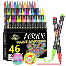 Lyuvie Acrylic Paint Pens,46 Colours Acrylic Pens for Rock Painting Fabric Glass Pebbles Stone Metal Wood Ceramic,Water-Based Permanent Paint Pens