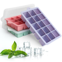 Ice Cube Tray with Lid, 3 Packs 45 Cubes, Silicone Ice Cube Mold Large Reusable Moulds and BPA Free for Whiskey, Cocktail, Drinks&Baby Food, Freezer,