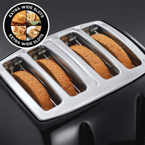 Russell Hobbs Russell Hobbs Textures 4 Slice Toaster (Extra Wide Slots, 6 Browning levels,cancel & reheat function with indicator lights, Removable crumb tray, 2