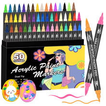 Bonala 50 Colours Dual Tip Acrylic Paint Pens Set Markers with Fine and Brush Tip, Premium Acrylic Pens for Rock Painting, Wood, Plastic, Fabric