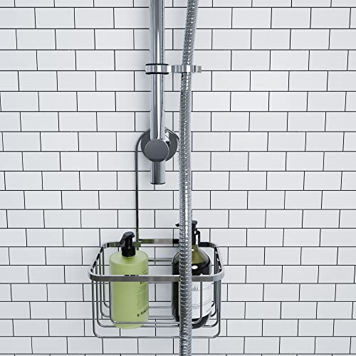 Croydex Croydex QM260441 Chrome Shower Riser Rail Hook Over Caddy Basket, 5 Year Rust Free Guarantee, Silver 1