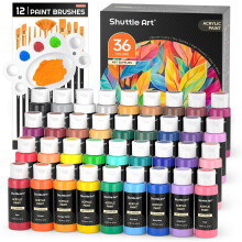 Shuttle Art Acrylic Paint Set, 36 Colours (60ml, 2oz) with 12 Brushes & 1 Palette, Craft painting, Rich Pigments,Non-Toxic for Artists,Beginners and