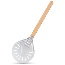 testyu Pizza Turning Peel, 7 Inch Perforated Pizza Peel Non-Stick Pizza Paddle, Aluminum Pizza Shovel with 40cm Wooden Handle, Professional Pizza