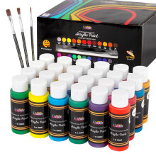 KOLOR KINGDOM Acrylic Paint Set 24 Colours Canvas Paints Kit with 3 Paint Brushes for Crafts,Kids Paints, Paper, Rock Painting, Wood,Ceramic & Fabric