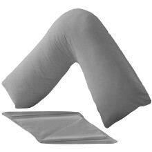 SYSN V Shaped Triangle Pillow With Cover, Orthopaedic Maternity Extra Filled With Virgin Fibre For Neck And Back Support (Grey)
