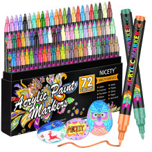 NICETY Acrylic Paint Pens Set - 72 Colours Paint Markers for Rock Painting Stone Glass Ceramic Wood Metal Fabric - 0.7mm Extra Fine Tip Water Based