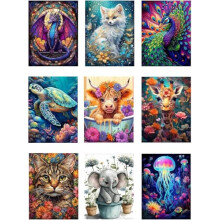 BEAYIOU 9 Pack Animal Diamond Painting Kits for Adults?5D DIY Cow Elephant Dragon Diamond Art Kits for Beginners Round Full Drill Painting with