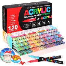 Laconile 120 Colours Accrylic Paint Brush Markers Set -Paint Pens Acrylic Markers for Rock Painting Cermic Glass Stone Metal Fabric, Water-based