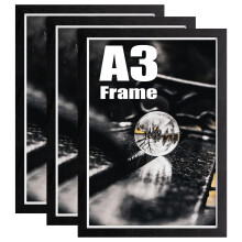 Hiyzaun A3 Picture Frame, Pack of 3 Poster Frame for A3 Print, 29.7x42cm Black Photo Frames, Wall Mounted
