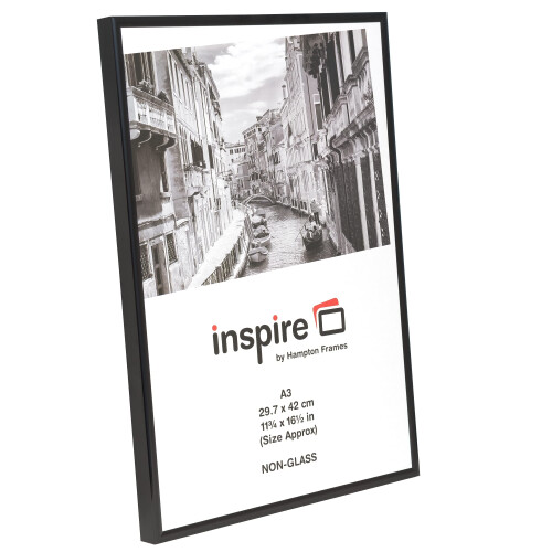 Hampton Frames BACKLOADER Range A3 Black Picture Poster Photo Frame Acrylic (Non Glass) A3MARBLX-1PK 1