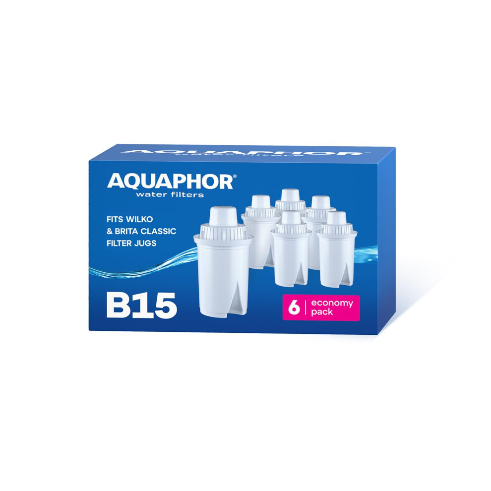 Aquaphor B15 Universal Replacement Water Filter Cartridges, Fits All Brita Classic And Wilkos Universal Water Filter Jugs, 6 Pack, 170L Per Filter