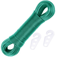 60M Washing Line Rope Full Steel Core, Heavy Duty Clothes Line, Wall Mounted Rotary Washing Line Replacement Line with 2 Tensioners, Plastic PVC Cover