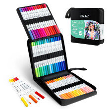 Ohuhu 60 Colours Markers Water-Based, Paper-friendly (No Peeling) Colouring Pens, Dual Tips Brush Pens for Beginner Adult Colouring Books, Coloring