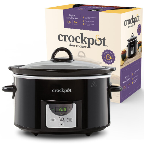 Crock-Pot Crockpot Digital Slow Cooker | 3.5 L (3-4 People) | Programmable Countdown Timer | UK 3 Pin Plug | Black [CSC113]