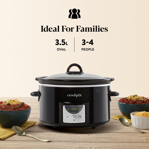 Crock-Pot Crockpot Digital Slow Cooker | 3.5 L (3-4 People) | Programmable Countdown Timer | UK 3 Pin Plug | Black [CSC113] 2
