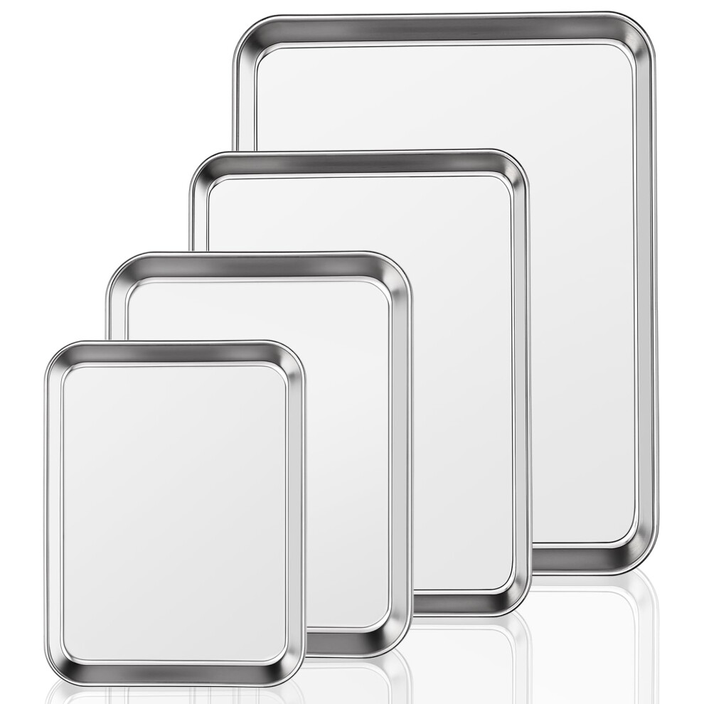 Terlulu Baking Tray Set Of 4, Essentials Stainless Steel Oven Sheet Sets, Rimmed Pan Baking Sets -Healthy & Non Toxic, Easy Clean & Dishwasher Safe (Large