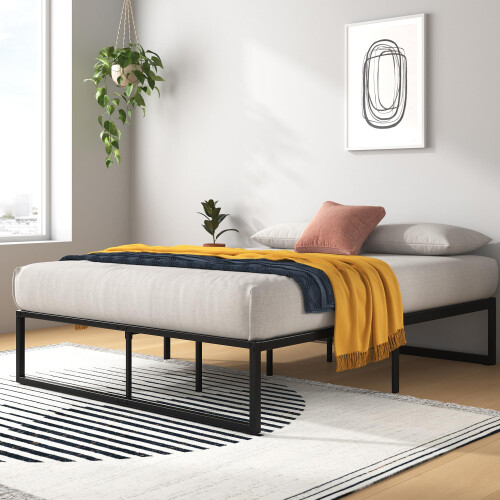 Zinus Lorelai Double Bed frame - Bed 135x190 cm - 36 cm Height with Underbed Storage - Metal Platform Bed frame - Black 1