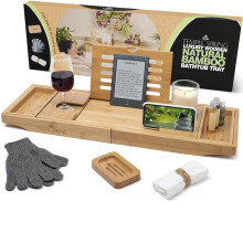 Temple Spring Wooden Bath Tray, Bath Shelf Bathroom Accessory, Home Spa Boards for Adults, Bathtub Caddy, Bamboo Bathroom Accessories Set, Extendable