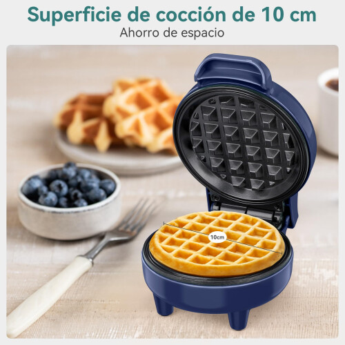 SNAILAR Mini Waffle Maker, 550W Waffle Iron, Ready Indicator Light, Non Stick Coating, Cool Touch Handle, Compact Size, Blue 2