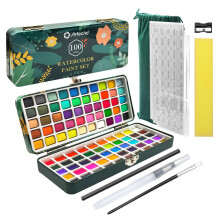 Artecho Watercolour Paint Set 100 Colors in Portable Box Including, Travel Watercolor Set with Watercolor Papers, Brushes and other Tools, Idea for