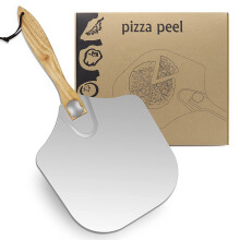 LKE Pizza Peel Aluminum Metal Pizza Paddle with Foldable Wood Handle Easy Storage Pizza Shovel 12 inch for Baking Homemade Pizza (Silver)
