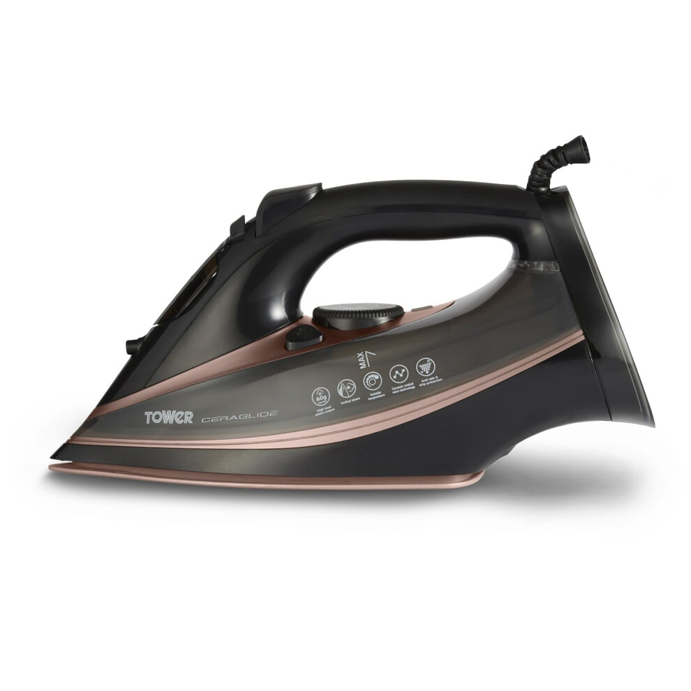 Tower T22013 Ceraglide Steam Iron, Ceramic Sole Plate, 3100 W, Rose And Gold/Black