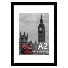 Tinkeps A2 Black Picture Frame - Engineered Wood and Plexiglass, A2 Frame with A3 Mount for A2/A3 Prints, Photos, and Posters, Wall Mountable -