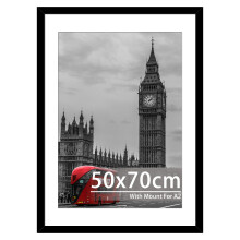 Tinkeps 50x70cm Black Frame - Engineered Wood and Plexiglass, Picture Frames 50cm x 70cm with A2 Mount for 50x70cm/A2 Prints, Photos, and Posters,