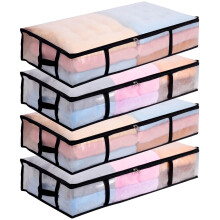 4 Pack 90L Large Under Bed Storage Bags, Clear Underbed Storage Bag with Lid Clothes Storage Bedroom Storage Under Bed Storage Organiser PP Fabric for