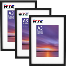 wyewye A3 Picture Frame 3 Pack, Wood A3 Frame with A4 Mount for 29.7 x 42 cm Photo, Only Wall Hanging, Plexiglass, Black
