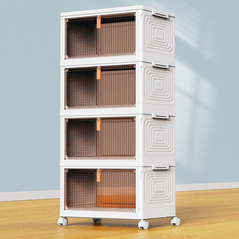 Savvystor Storage Boxes With Lid - 4-Tier Plastic Storage Drawers, Stackable Boxes, Organiser For Bedroom Living Room
