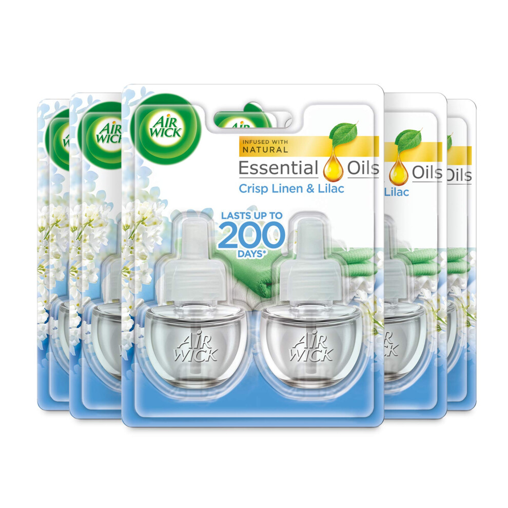 Air Wick Plug in Diffuser Twin Refill, Crisp Linen and Lilac, Pack 5 x 19ml, Long Lasting Fragrance, Lasts up to 1000 days, Plug in Air freshener-image-OPC-PHXCD7H-NEW