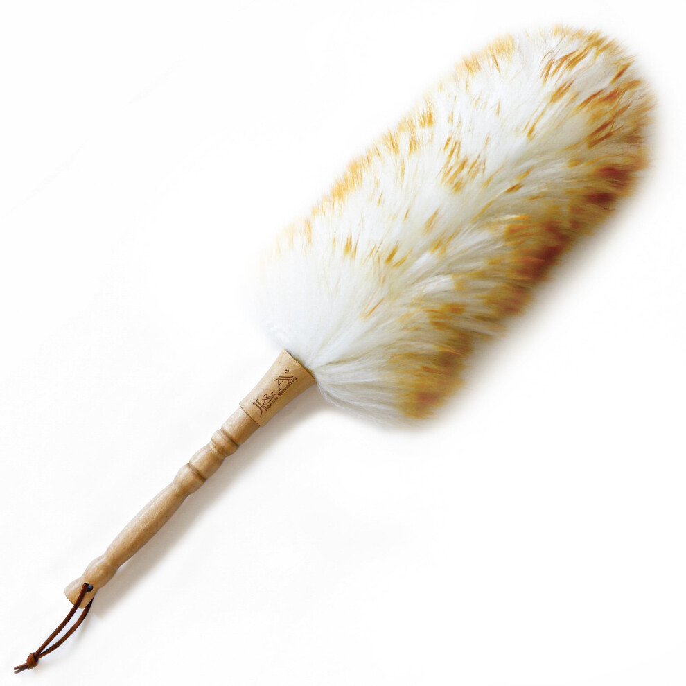 J&A Jason Aerobic J&A Lambswool Dusters With Solid Wooden Handle, Flexible Head, Anti-Static, Comfortable Grips 18.9 Inchs Long Feather Duster For Office, Home And Car