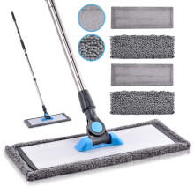 Floor Mop Microfibre Mop- MANGOTIME Flat Floor Wipes Mop with 4 Washable Chenille & Microfiber Pads and Aluminum Plate, Kitchen Dry Wet Mop for