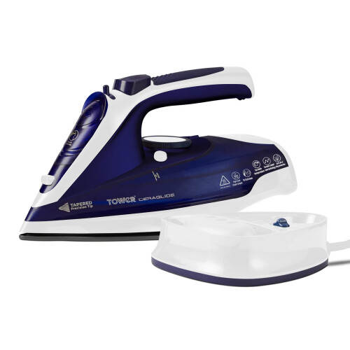 Tower Tower T22008BLU CeraGlide Cordless Steam Iron with Ceramic Soleplate and Variable Steam Function, Blue