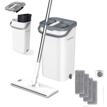 FurnitureXtra Mop and Bucket Set. Microfibre Flat Mop for Wet & Dry with Stainless Steel Handle, Twin Chamber Bucket Suitable for All Floor