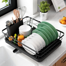 Kitsure Dish Drainer Rack- Space-Saving Dish Drainer, Dish Racks for Kitchen Counter, Stainless Steel Kitchen Drying Rack with a Cutlery Holder,
