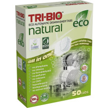 TRI-BIO Natural Eco Friendly Dishwasher Detergent Tablets, Plant-Based and Biodegradable, Vegan and Cruelty-Free, No Odor, Plastic-free, Septic Safe,