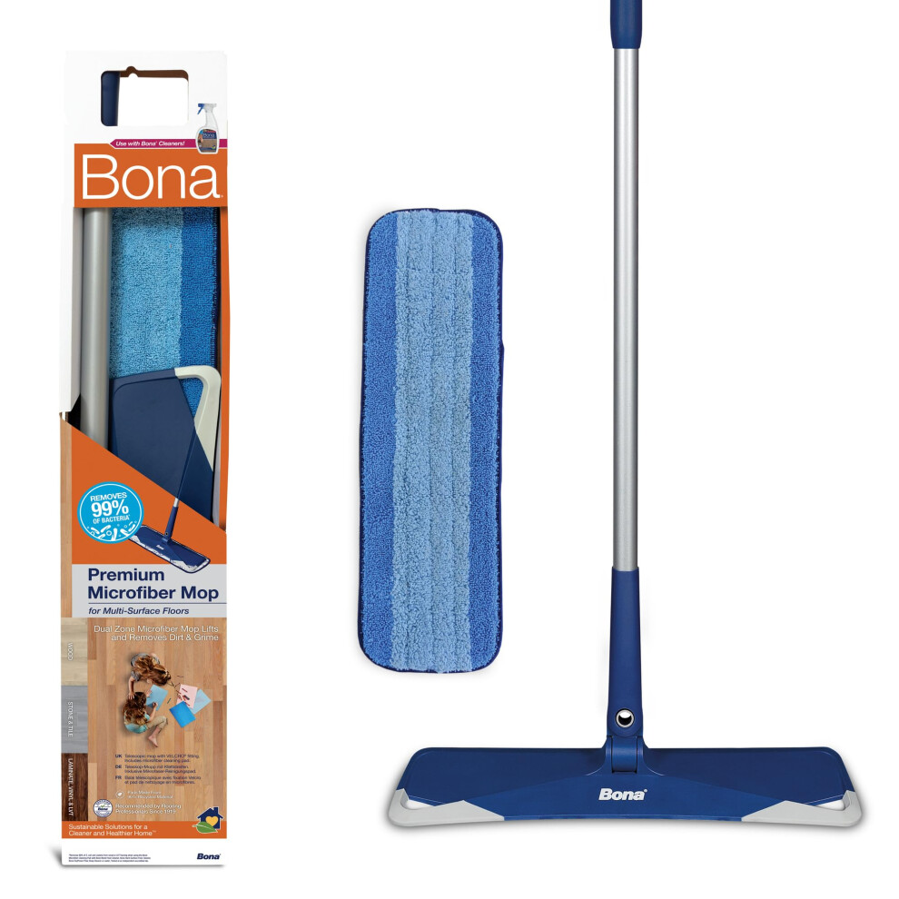 New Bona Premium Microfibre Floor Mop Kit, For Cleaning Hard Floors, Incl. 1X Extra-Large Premium Floor Mop, 1X Cleaning Microfibre Mop Pad Ca101201