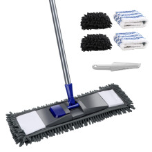 Masthome Floor Mops, Flat Mop with 4 Microfiber Reusable Mop Pads, Microfibre Mop with Adjustable Handle for Laminate Wooden Floors, Dust Wet Dry Mop