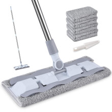 HOMTOYOU Microfiber Flat Floor Mop, Dust Mop for Laminate Tile Hardwood Vinyl Ceramic Floor Cleaning with 4 Washable Pads and 1 Dirt Removal Scrubber