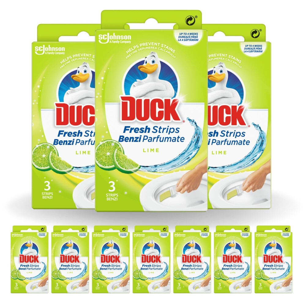 Duck Tape Duck Toilet Fresh Strips, Toilet Cleaner & Descaler, Fights Stains That Harbour Germs, Long Lasting Fragrance, Lime, Pack Of 10 (30 Strips)