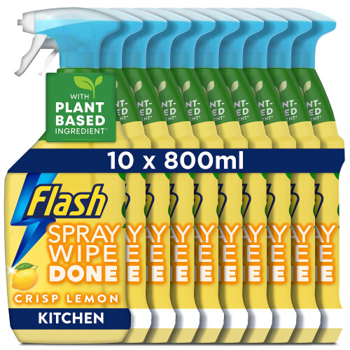 Flash Flash Spray Wipe Done Kitchen Cleaning Sprays, Crisp Lemon, 8 Litres (800 ml x 10)